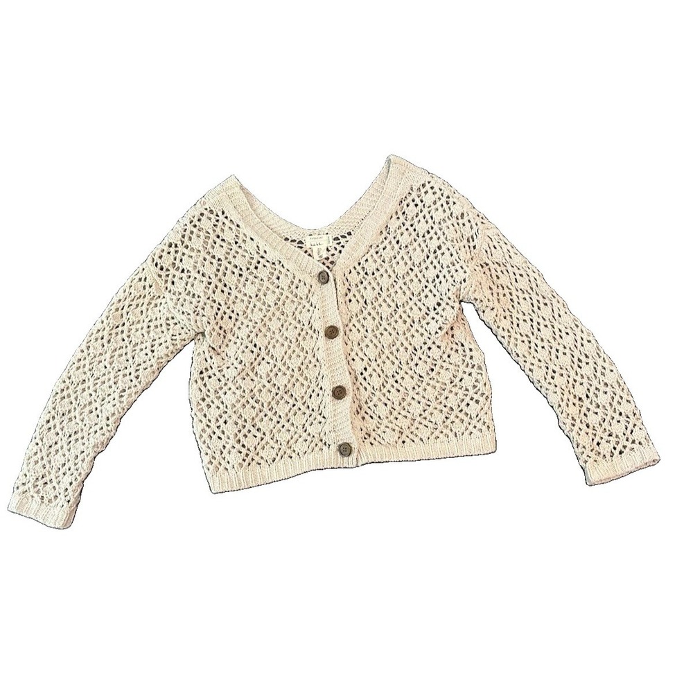 Artelier Nicole Miller Crochet Cream Womens Cardigan S Boho Open Knit Coquette